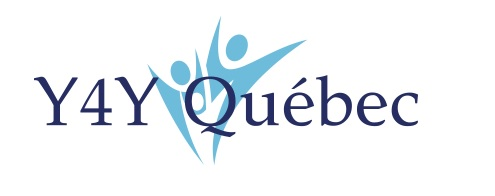 text logo reads y4y Quebec with blue abstract figures in background